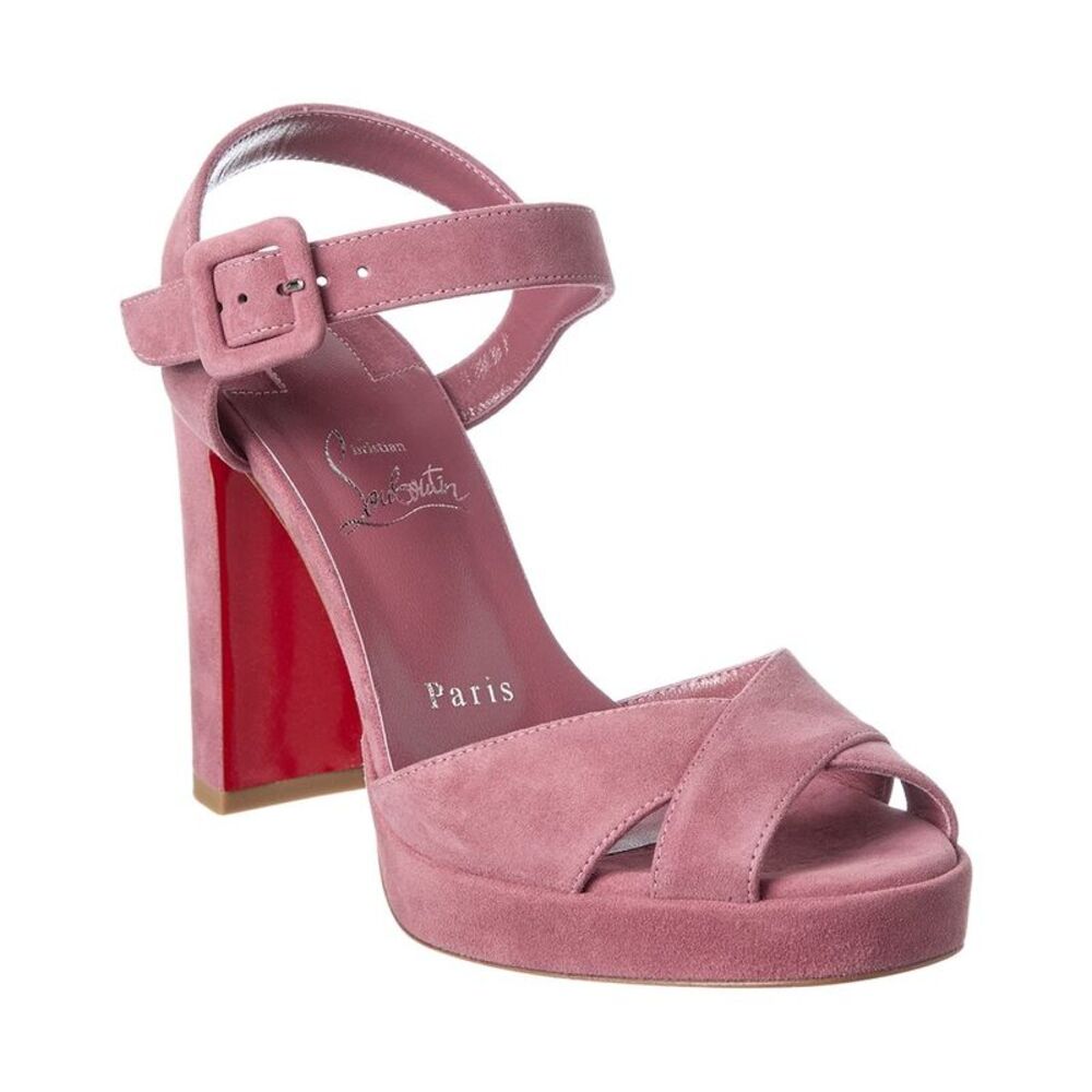 Christian Louboutin Cora 100 Suede Platform Sandal, Pink - Picture 1 of 5